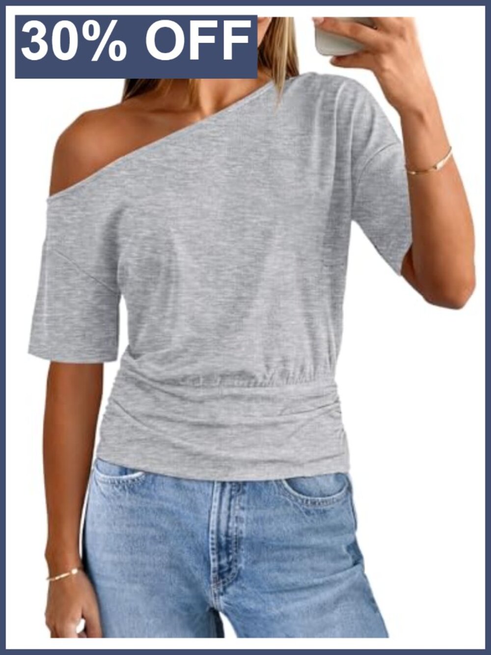 Off Shoulder Short Sleeve Top Y2K Going Out One Shoulder Elastic Waist Loose Fit